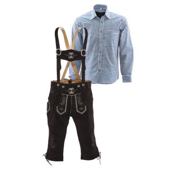 Bruin en blauw combinatie lederhosen set